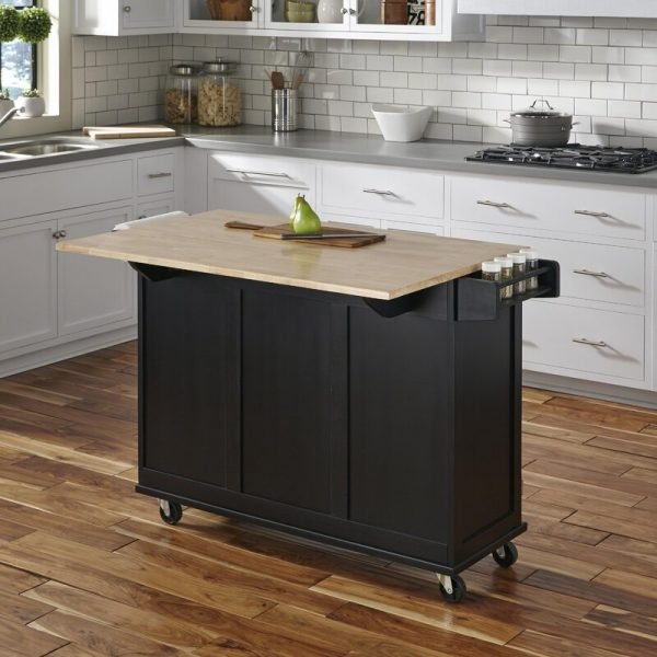53.5 -inch kitchen cart, with solid wood top and lock wheels