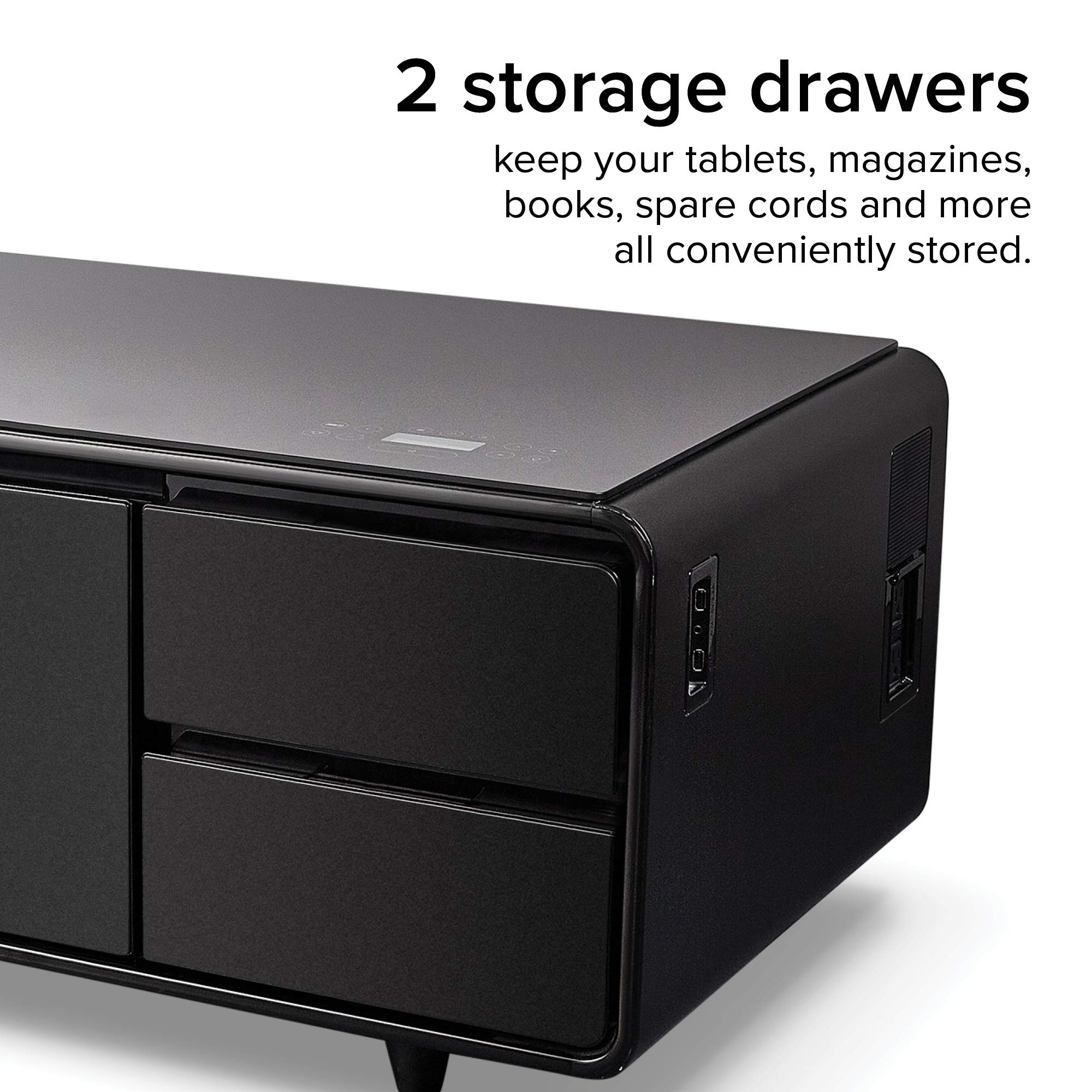 【Furniture】Coffee Table with Built in Fridge, Speakers, Outlets, LED Light, and More - Black