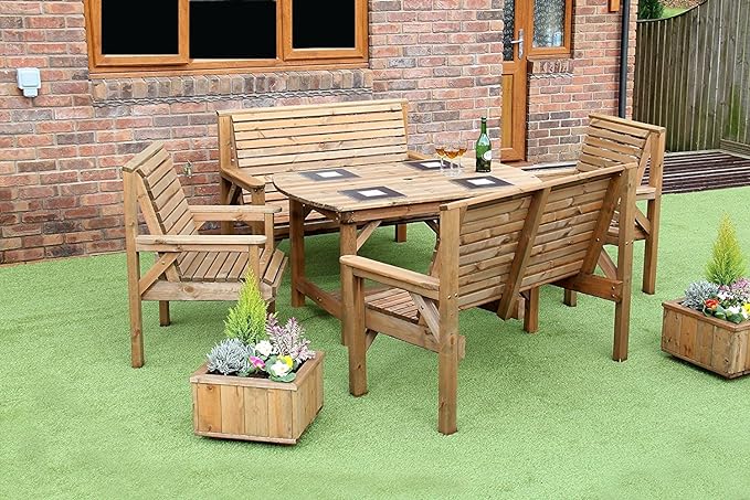 WOODEN GARDEN FURNITURE PATIO GARDEN SET 6FT TABLE 2 BENCHES AND 2 CHAIRS