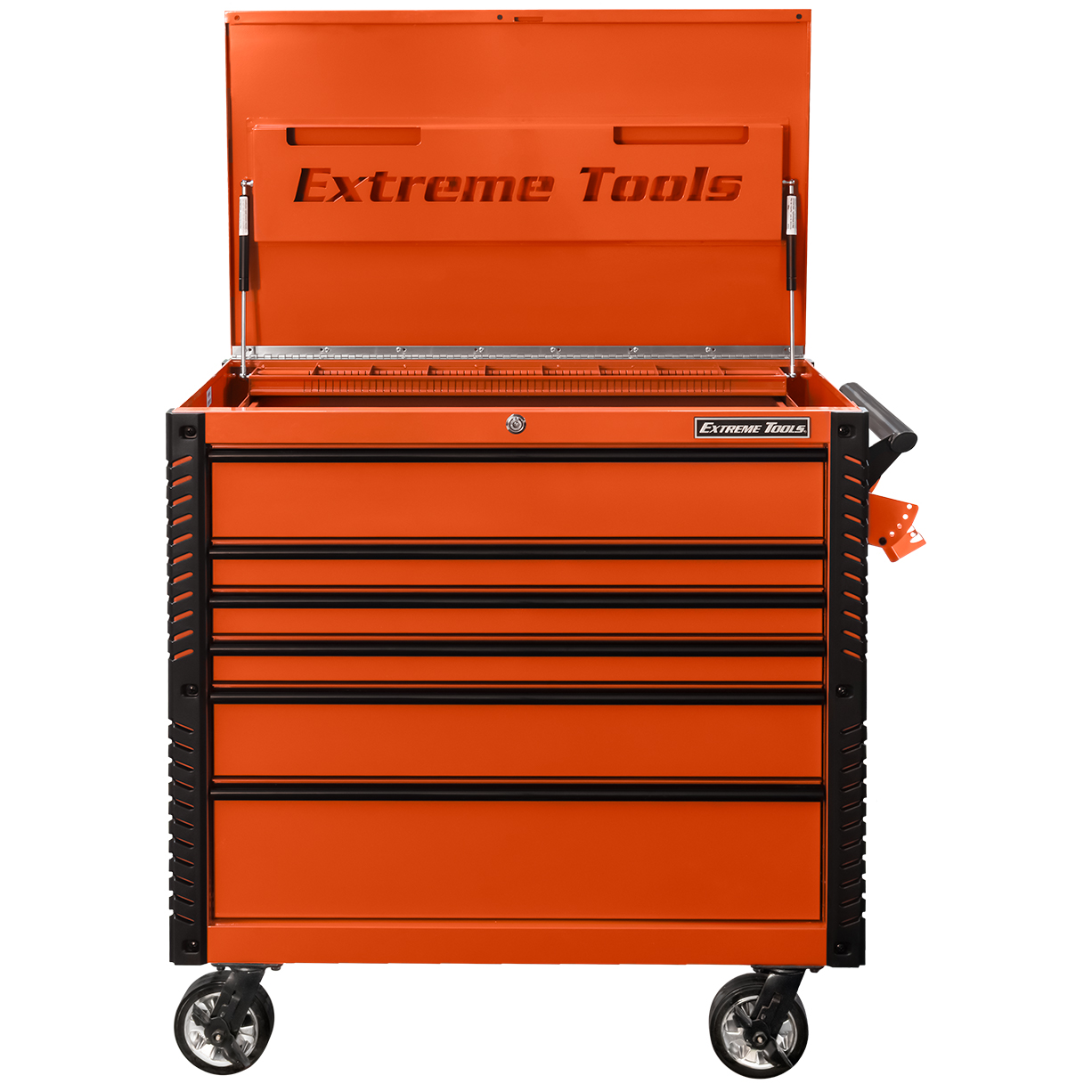 used toolboxExtreme Tools 41 6-Drawer Deluxe Tool Cart with Pry Bar Holders And Flip Top