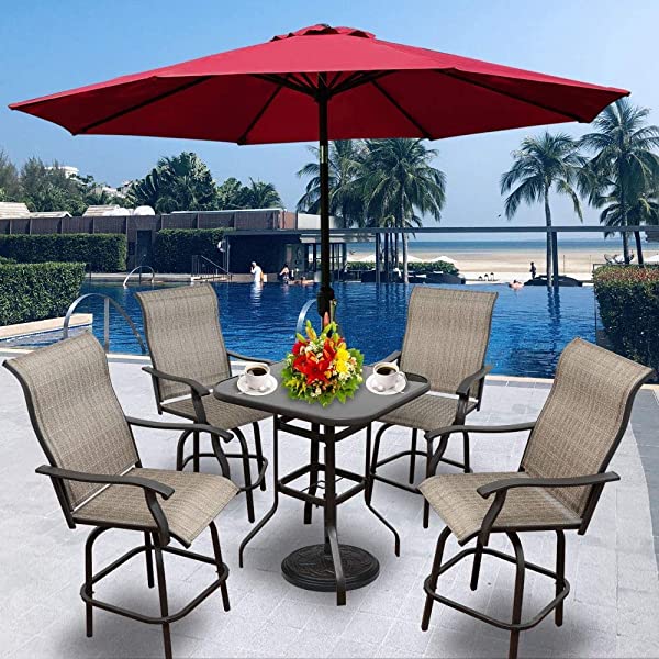 Will-Mall Patio Furniture Swivel Bar Chairs Set of 2, Outdoor High Bistro Stools, Textilene Fabric Bar Height Patio Chairs, for Lawn, Backyard and Garden (2 Bar Chairs)