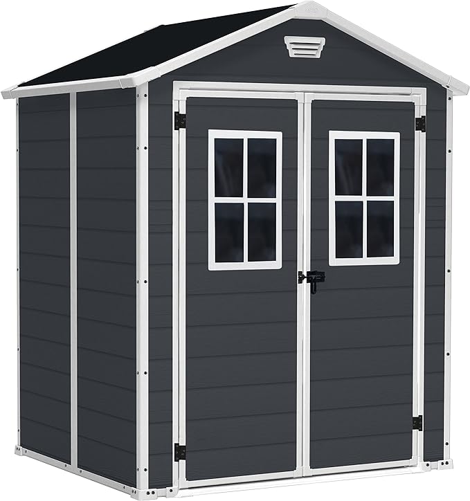 KETER 12-938205 Chalet and Garden Shed Premium Resin 65Dd Ant, Anthracite, 185 x 152 x 226 cm