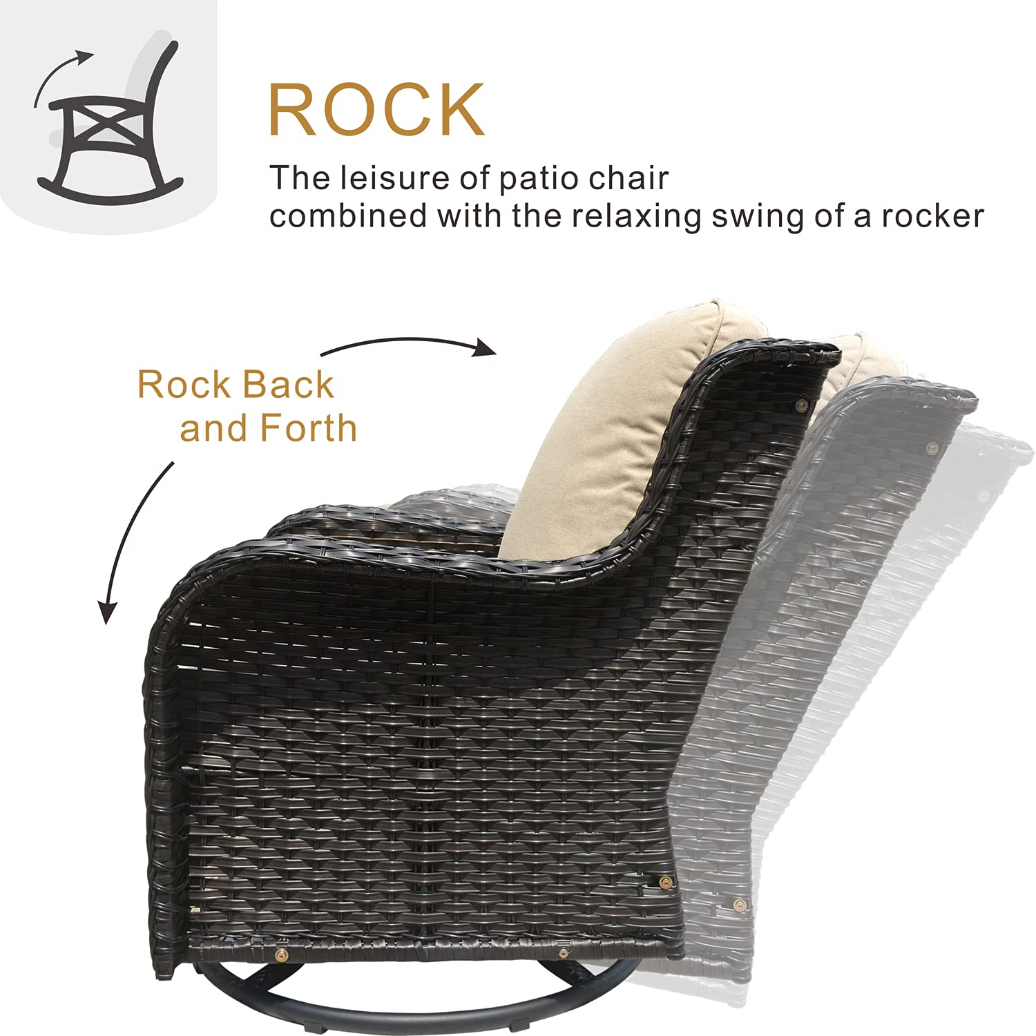 【Furniture】Patio Chair Outdoor Wicker Swivel Rocker Patio Chairs Set of 2 & Matching Side Table