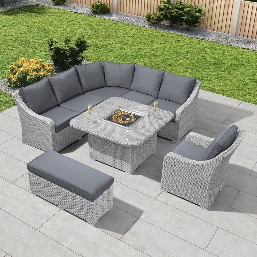 【Furniture】Harper Casual Dining Corner Sofa Set with Fire Pit Table