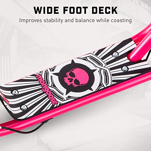 Mongoose Expo Youth Scooter, Front and Rear Caliper Brakes, Rear Axle Pegs, 12-Inch Inflatable Wheels, Non Electric Green/Grey