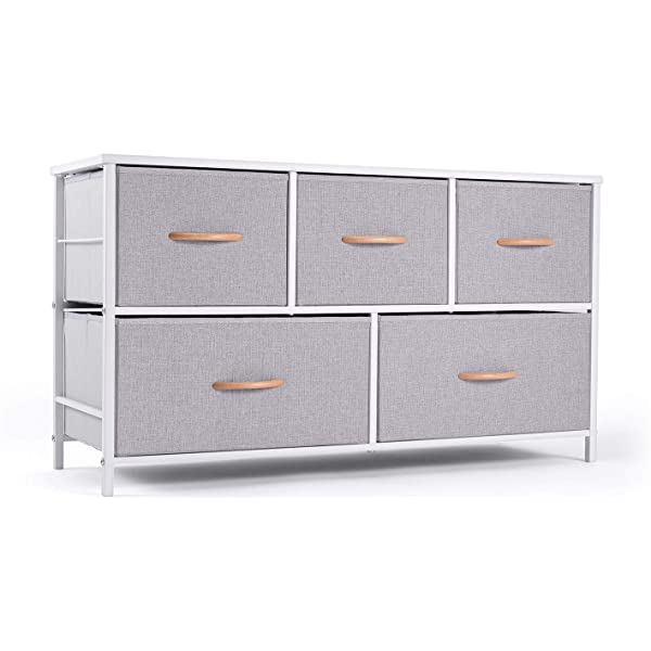 ROMOON Dresser Organizer with 5 Drawers, Fabric Storage Drawer Unit, Dresser Tower for Bedroom, Hallway, Entryway, Closets, Nursery - Wide Espresso