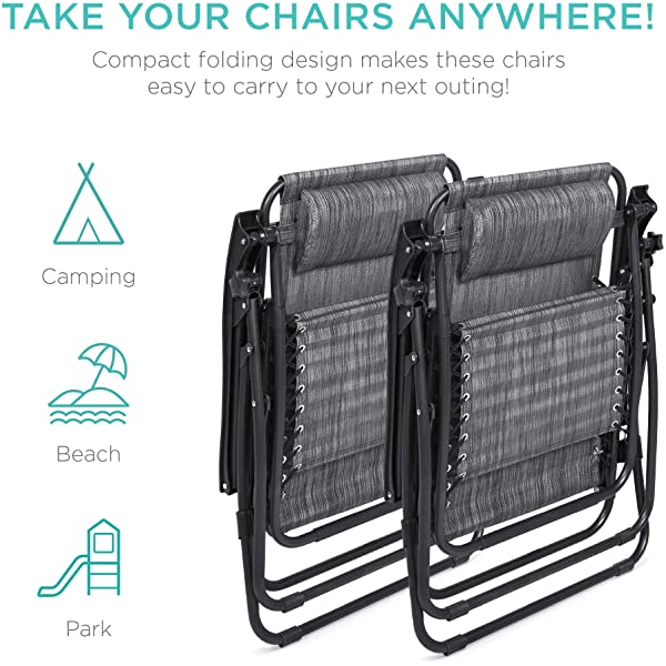 Best Choice Products Set of 2 Adjustable Steel Mesh Zero Gravity Lounge Chair Recliners w/Pillows and Cup Holder Trays - Burgundy