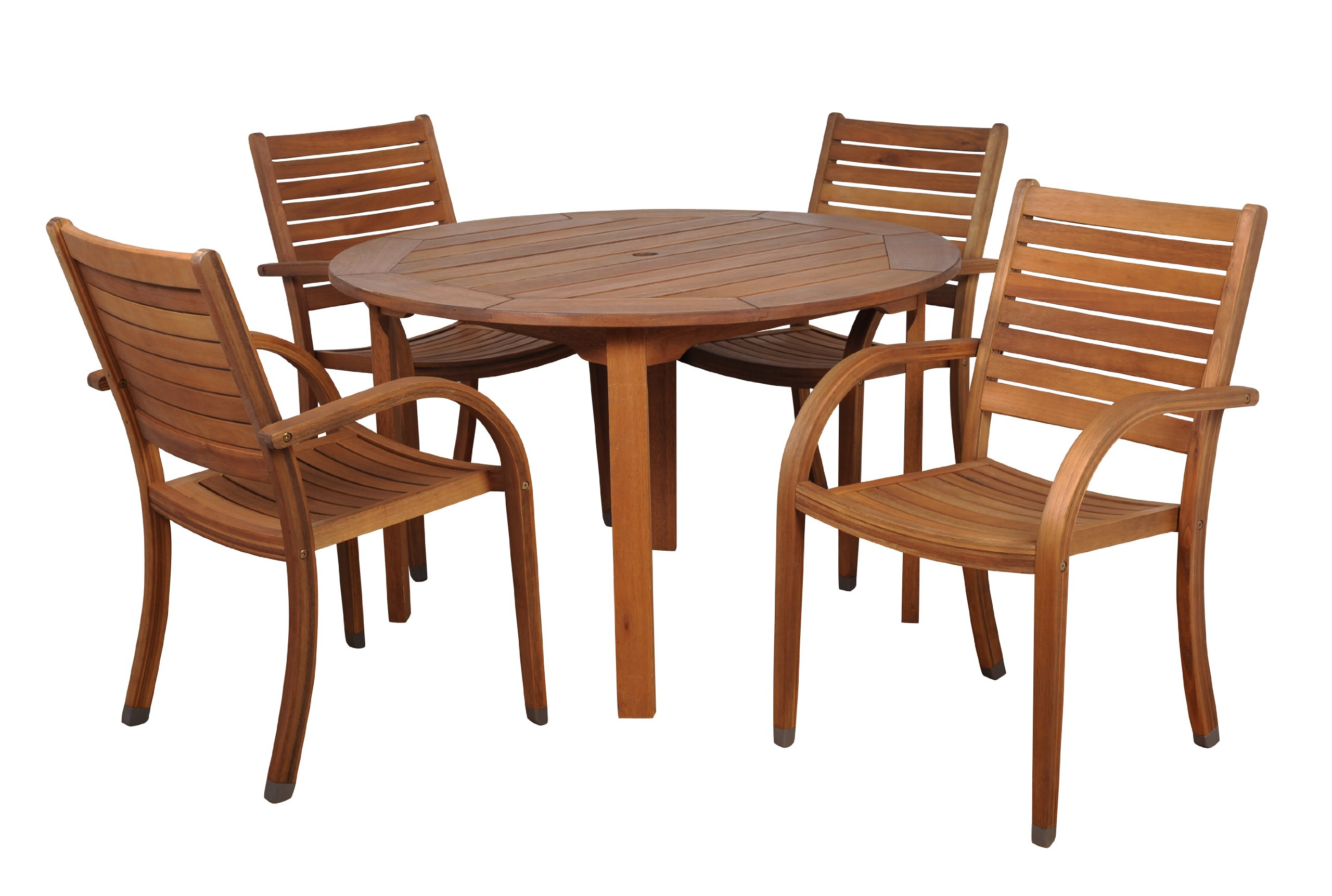 【Furniture】5 Piece Round Patio Dining Set | Eucalyptus Wood | Ideal for Outdoors and Indoors