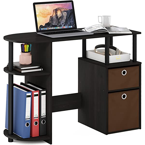 FURINNO Jaya Computer Study Desk with Bin, Brown Espresso