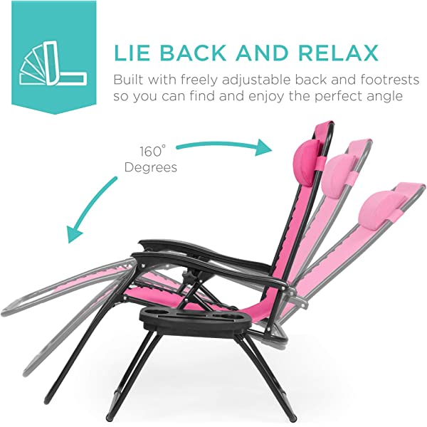 Best Choice Products Set of 2 Adjustable Steel Mesh Zero Gravity Lounge Chair Recliners w/Pillows and Cup Holder Trays - Burgundy