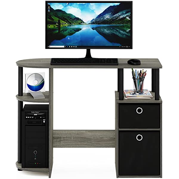 FURINNO Jaya Computer Study Desk with Bin, Brown Espresso