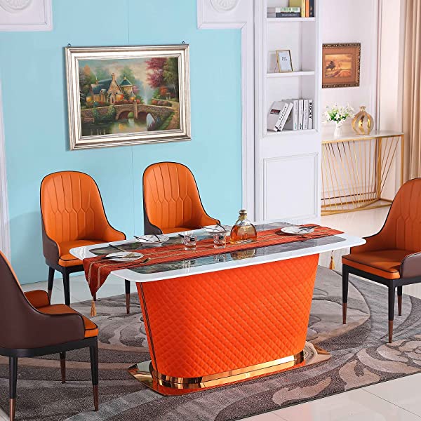 Modern Dining Set for Home, Kitchen, Dining Room w/Storage Racks, Rectangular Table, Steel Frame