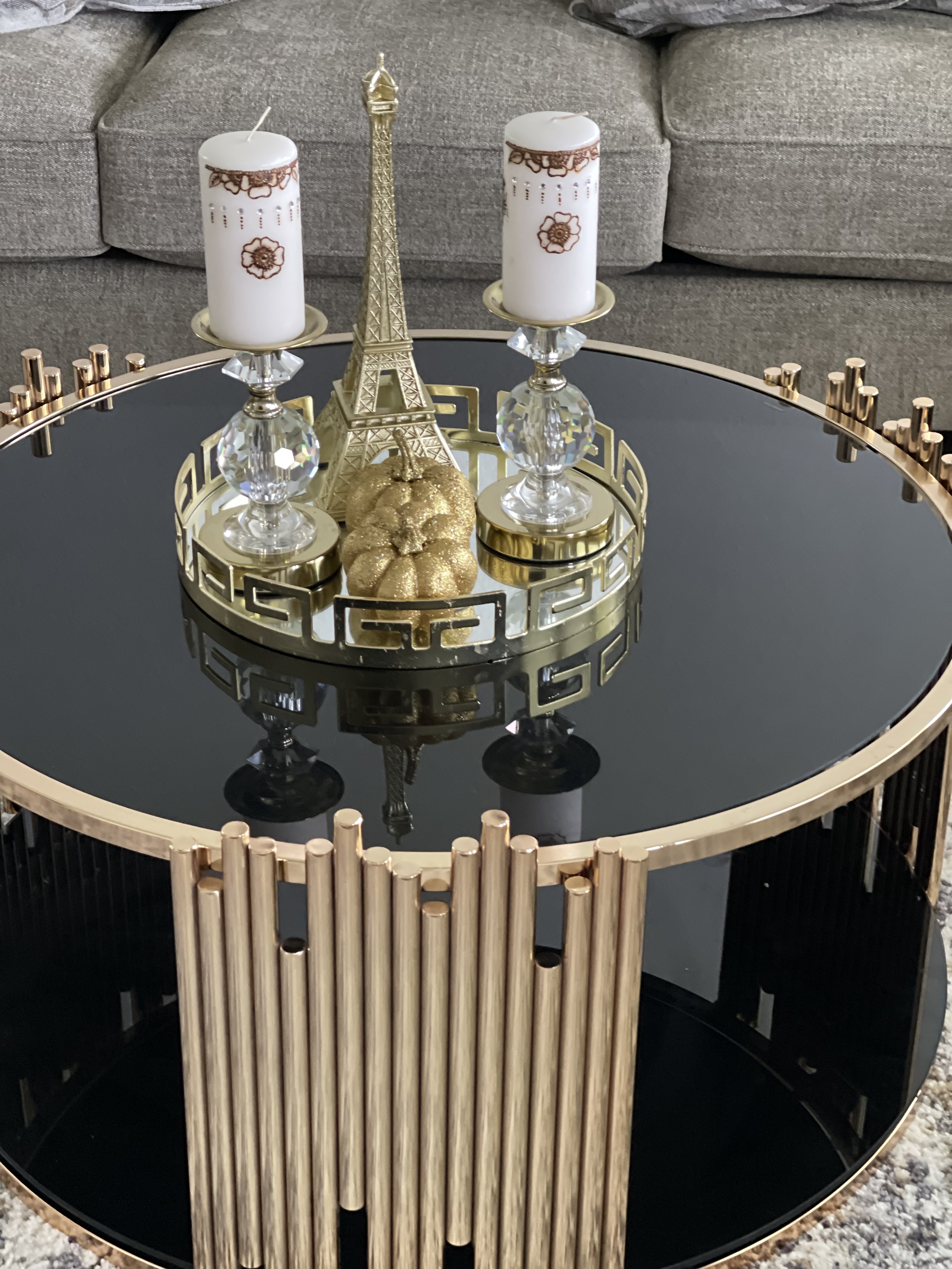 【Furniture】Tanquin Coffee Table - Gold & Black Glass