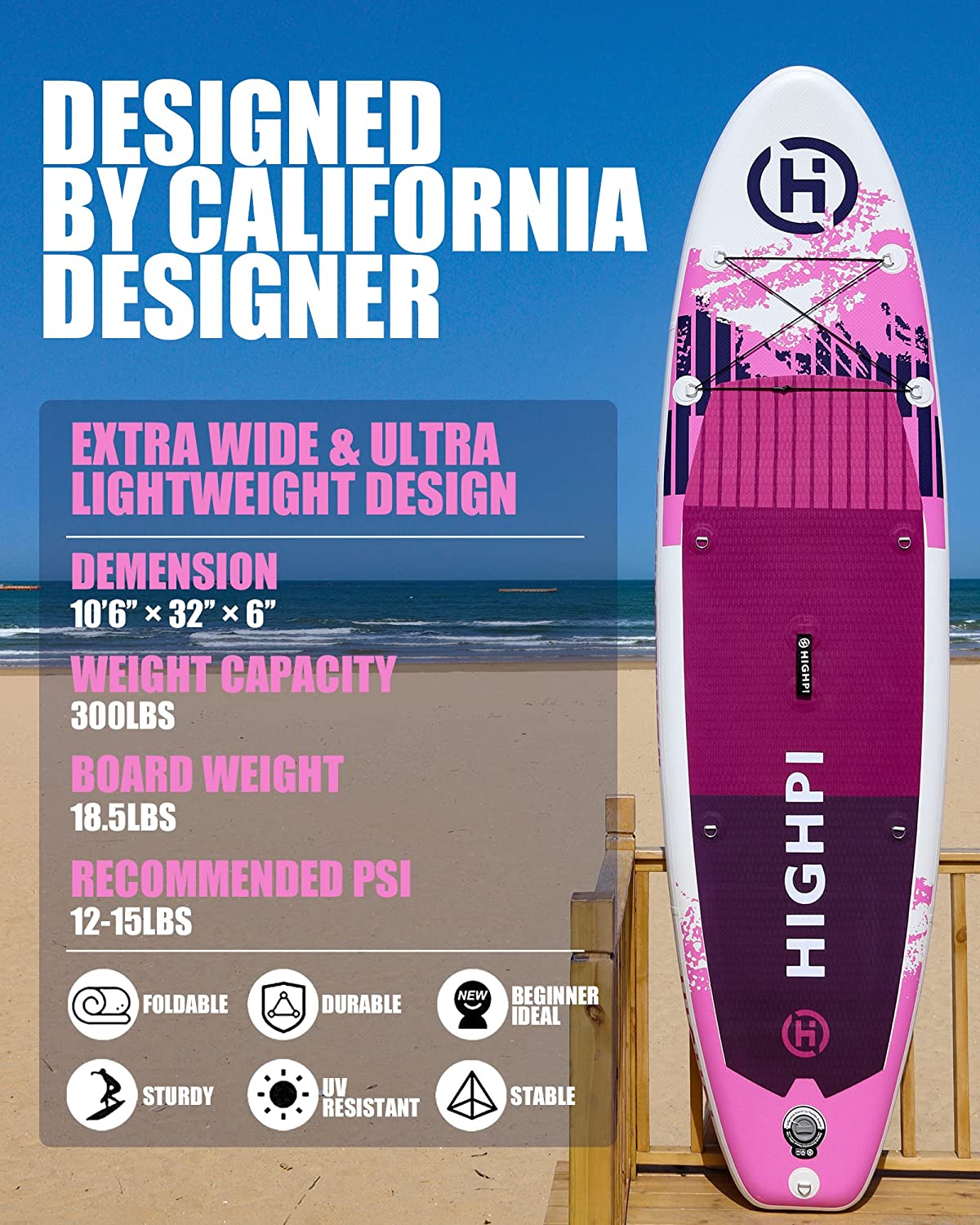 【Sports&Outdoors】【BS】Highpi Inflatable Stand Up Paddle Boards, 10’6”11′ Ultra-Light SUP for All Skill Levels