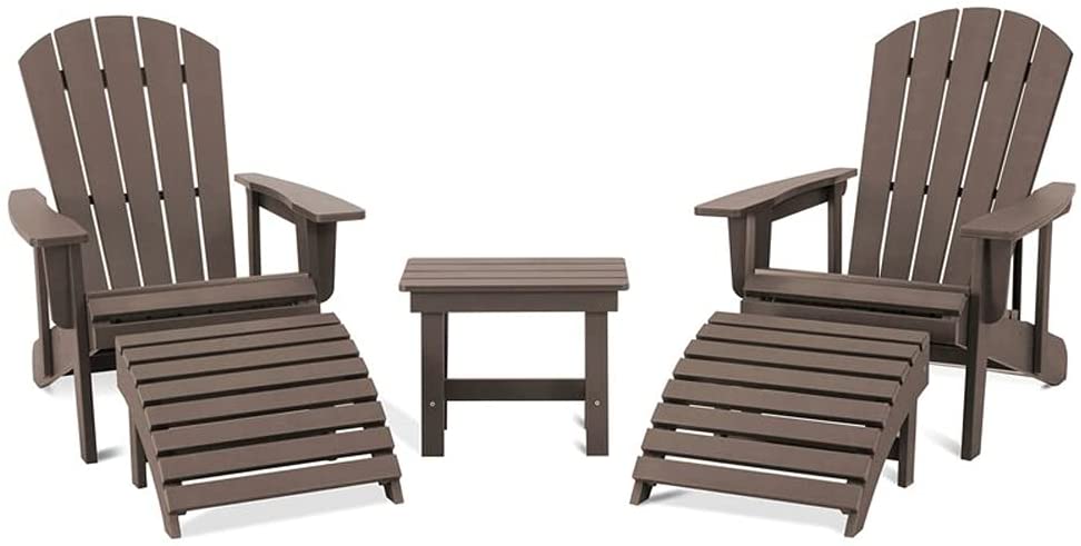 【Home&Garden】5-Piece Adirondack Chair Set, Adjustable Backrest Adirondack Chair with Ottoman & Side Table