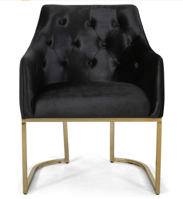 Christopher Knight Home Fern Modern Tufted Glam Accent Chair with Velvet Cushions and U-Shaped Base, Black and Gold Finish