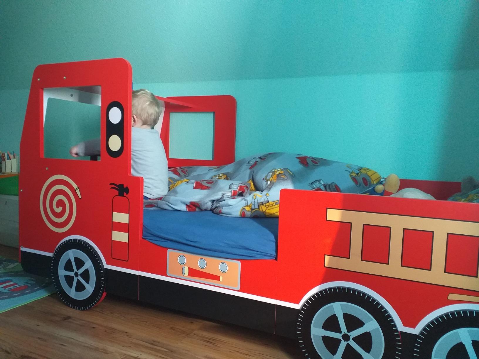 【Furniture】Children's Bed Frame Red Fire Truck Imitation Kids Bed Car Vehicle Bedroom Furniture Toddler's Bed