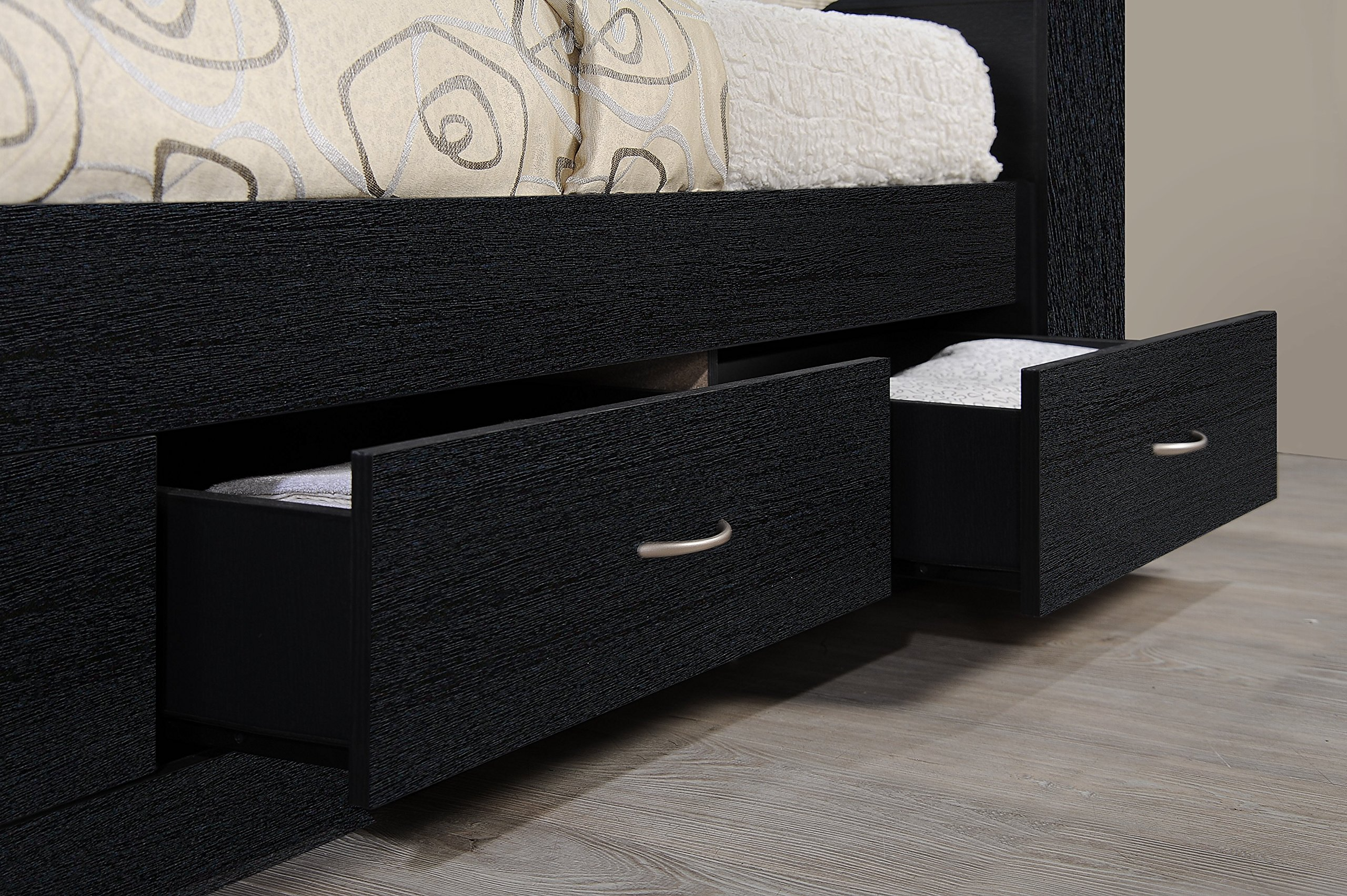 【Furniture】Hodedah Twin-Size Captain Bed with 3-Drawers and Headboard in Black